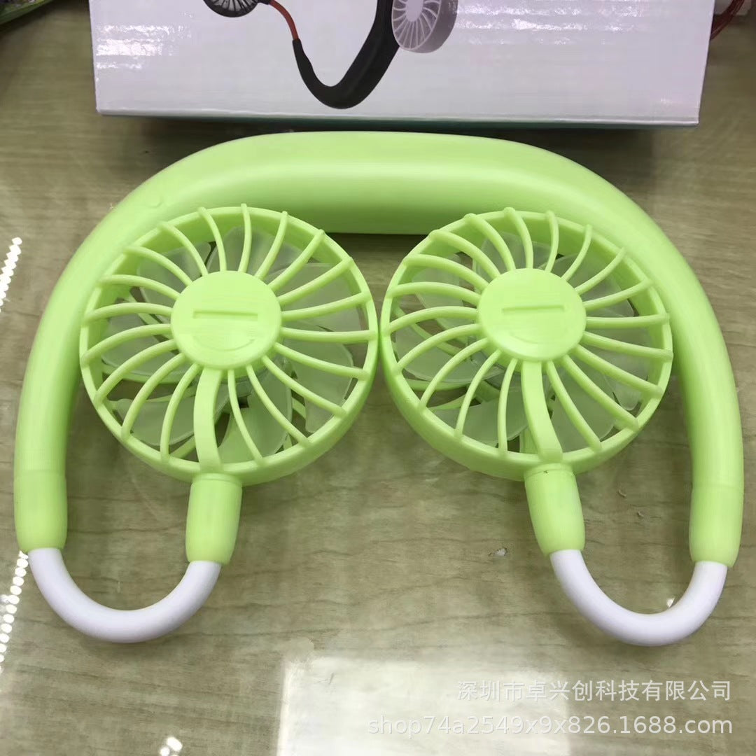 Hanging neck fan mini usb outdoor sports aromatherapy fan luminous colorful night light portable lazy hand folding