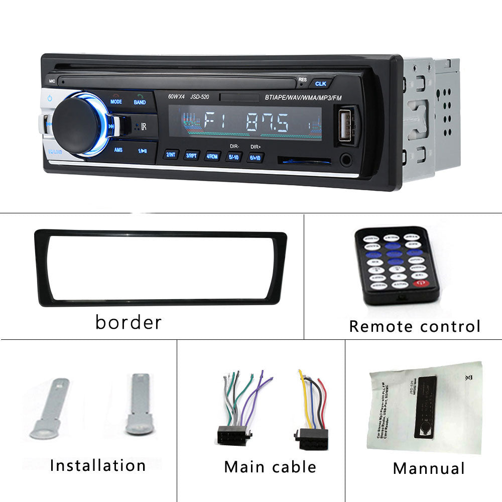 Autoradio 1 Din Bluetooth Radio Car 12V JSD-520 SD AUX-IN MP3 Player FM USB Auto Stereo Audio Stereo In-dash Radio Coche