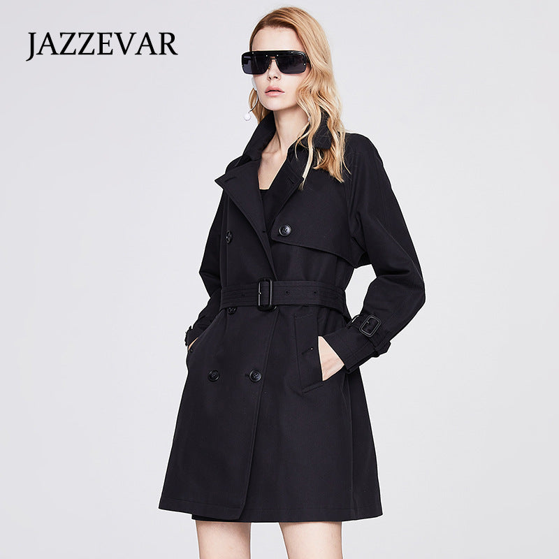 Khaki mid-length trench coat women's Jia Zehua 2021 autumn new double-breasted casual waist trench coat women's