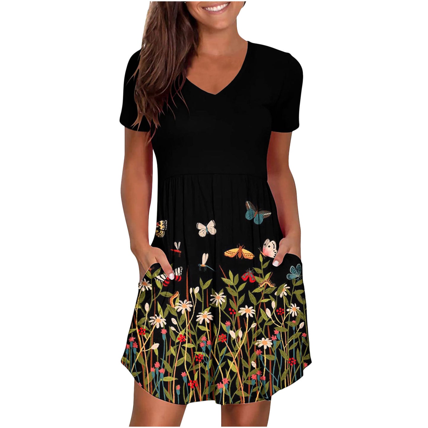 European and American women's new Wish Amazon ebay cross-border V-neck printing fashionable and novel dress spot