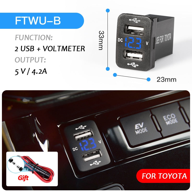 New Dual USB QC Car Socket Charger 12-24V Voltmeter LED Car Accessories Power Adapter For Toyota Quick Charge For Mobile Phone