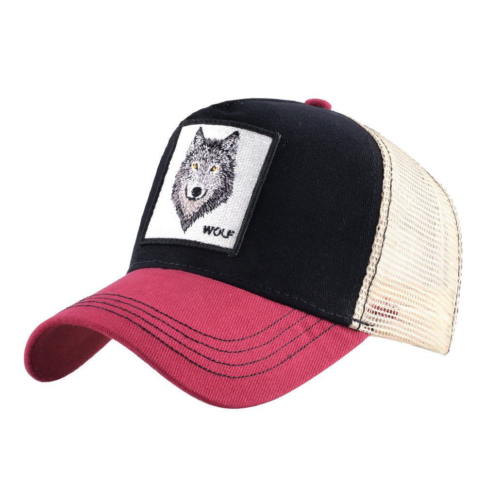 Europe and America Embroidered Wolf Baseball Cap Retro Trucker Cap Peaked Cap Outdoor Hip Hop Mesh Hat
