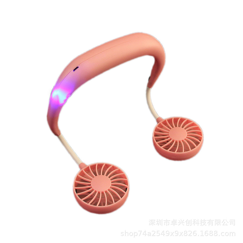 Hanging neck fan mini usb outdoor sports aromatherapy fan luminous colorful night light portable lazy hand folding