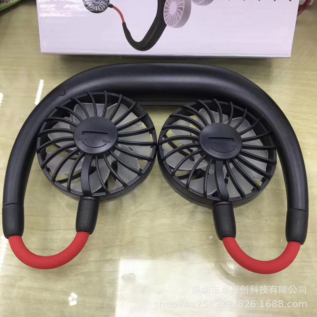 Hanging neck fan mini usb outdoor sports aromatherapy fan luminous colorful night light portable lazy hand folding