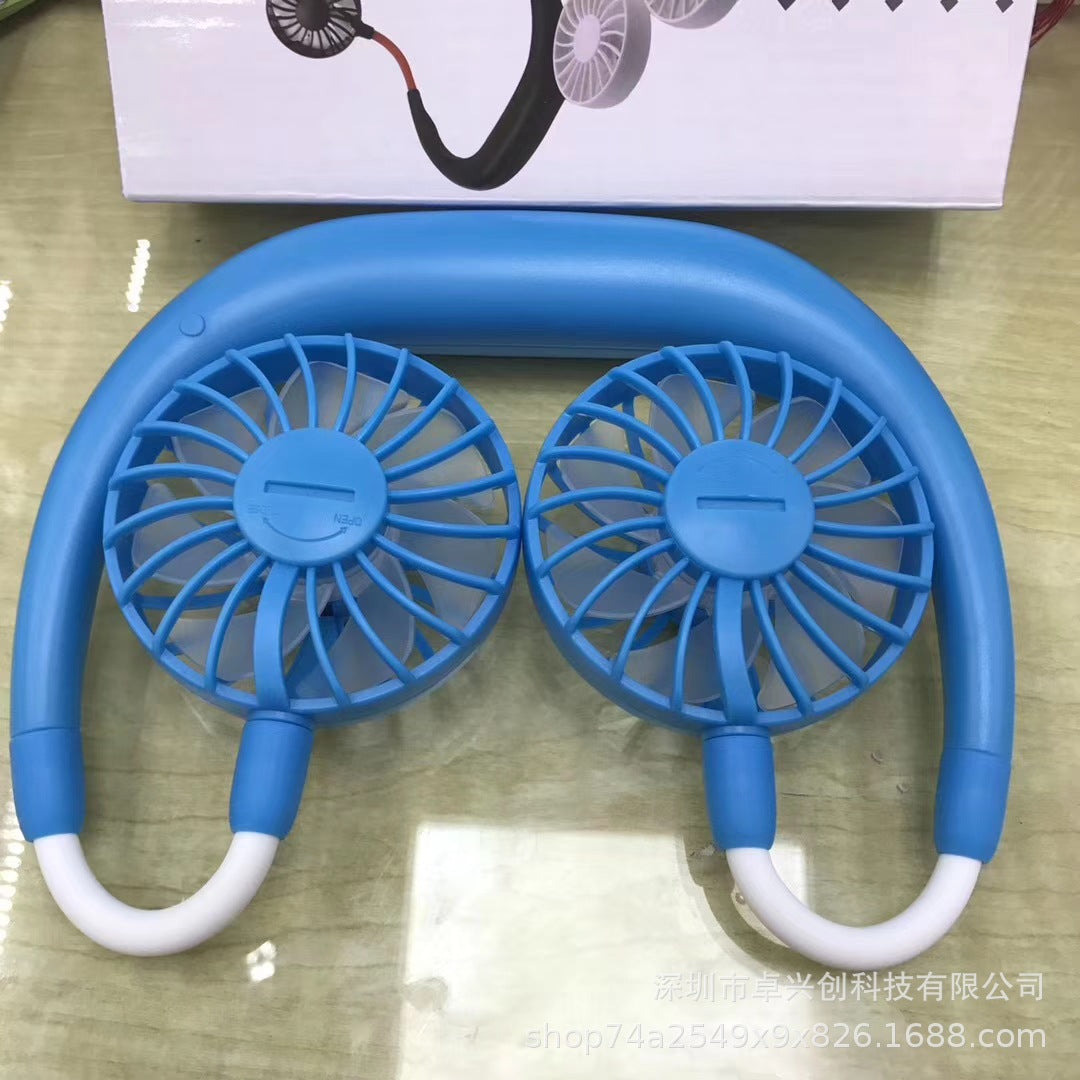 Hanging neck fan mini usb outdoor sports aromatherapy fan luminous colorful night light portable lazy hand folding