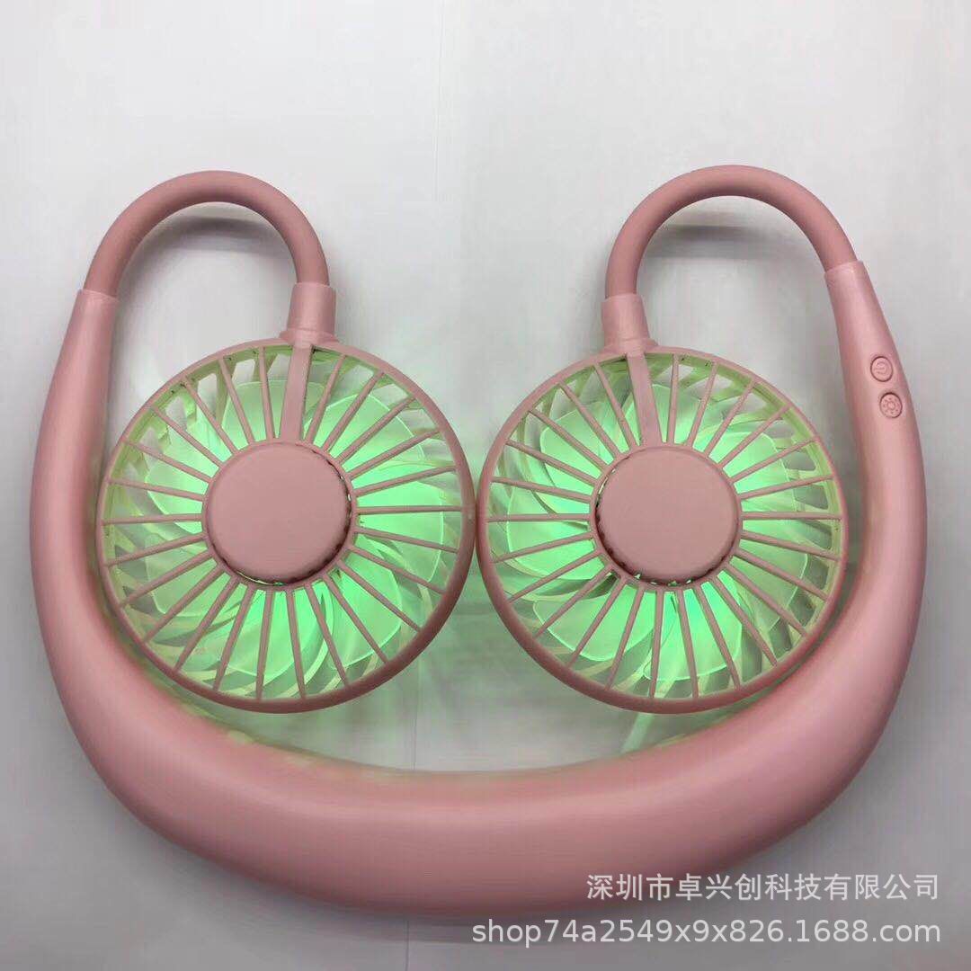 Hanging neck fan mini usb outdoor sports aromatherapy fan luminous colorful night light portable lazy hand folding