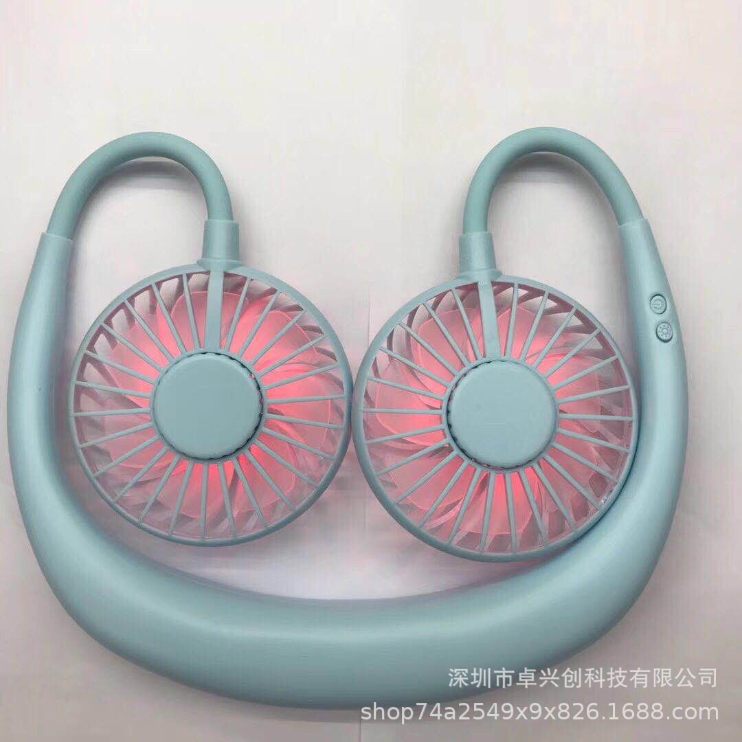 Hanging neck fan mini usb outdoor sports aromatherapy fan luminous colorful night light portable lazy hand folding