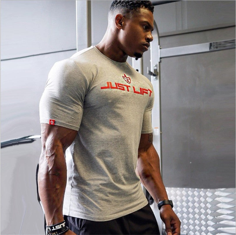 Muscle Europe and the United States brothers summer new sports and leisure short-sleeved T-shirt men's sweat-absorbent breathable running t-shirt