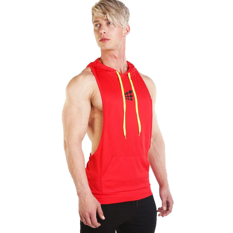 Men's Sleeveless Hooded Vest Sports Fitness Running Loose Breathable Pullover Top Summer New Product One Piece