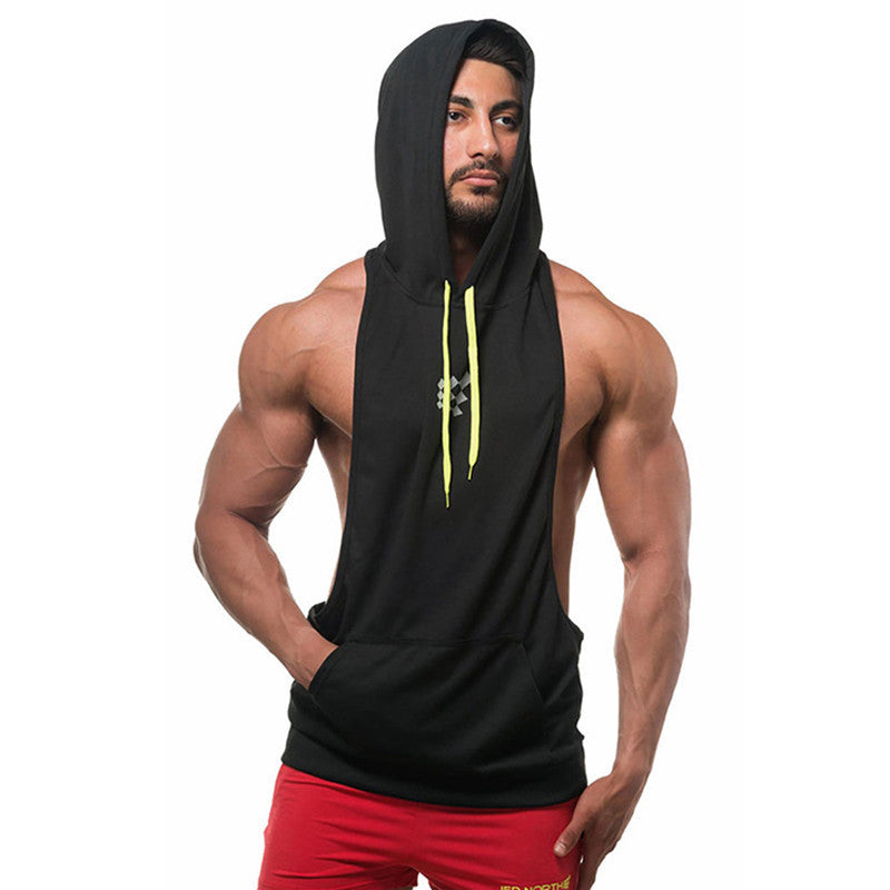 Men's Sleeveless Hooded Vest Sports Fitness Running Loose Breathable Pullover Top Summer New Product One Piece