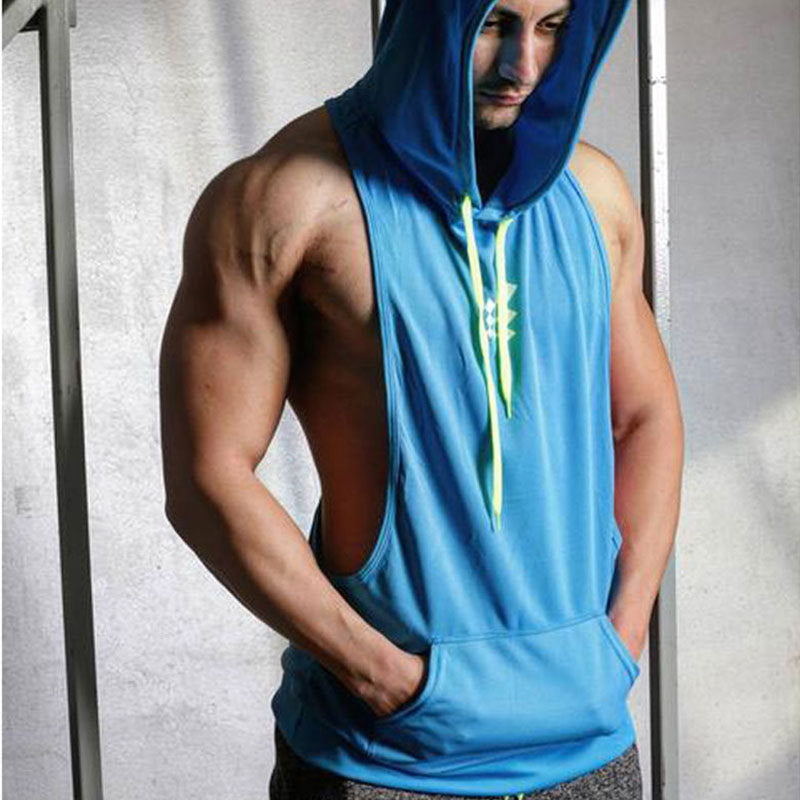 Men's Sleeveless Hooded Vest Sports Fitness Running Loose Breathable Pullover Top Summer New Product One Piece