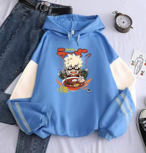 2021 Winter New My Hero Academia Eating Noodles Cross-border European, American and Korean Version Color-blocking Top