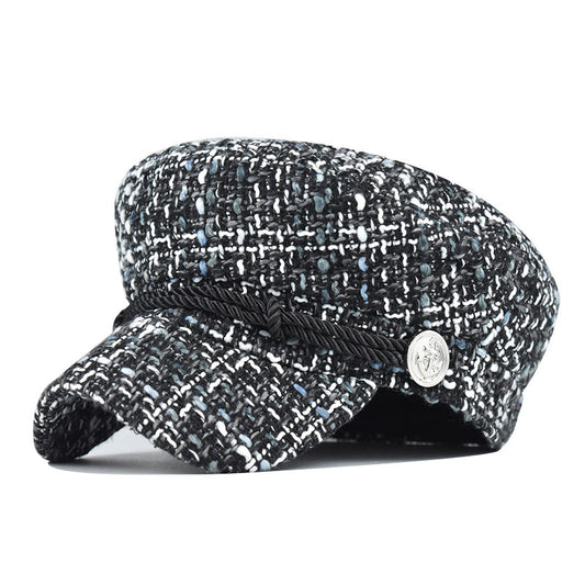 Fashion wool hat sunshade military hat silver octagonal hat autumn and winter retro patchwork beret female England style