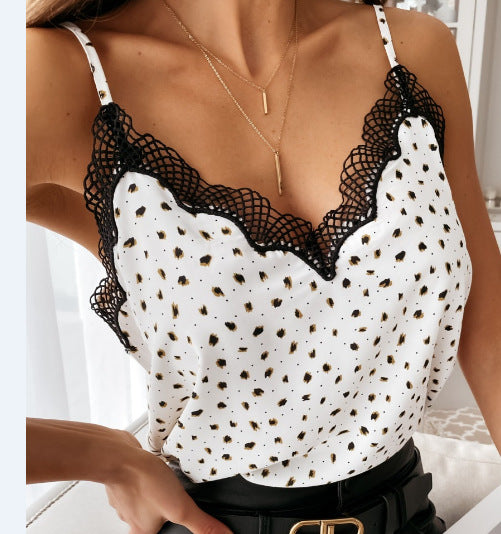 2021 European and American AliExpress eBay Women's Polka Dot V-Neck Susanna Loose Bottom Print Camisole Spot