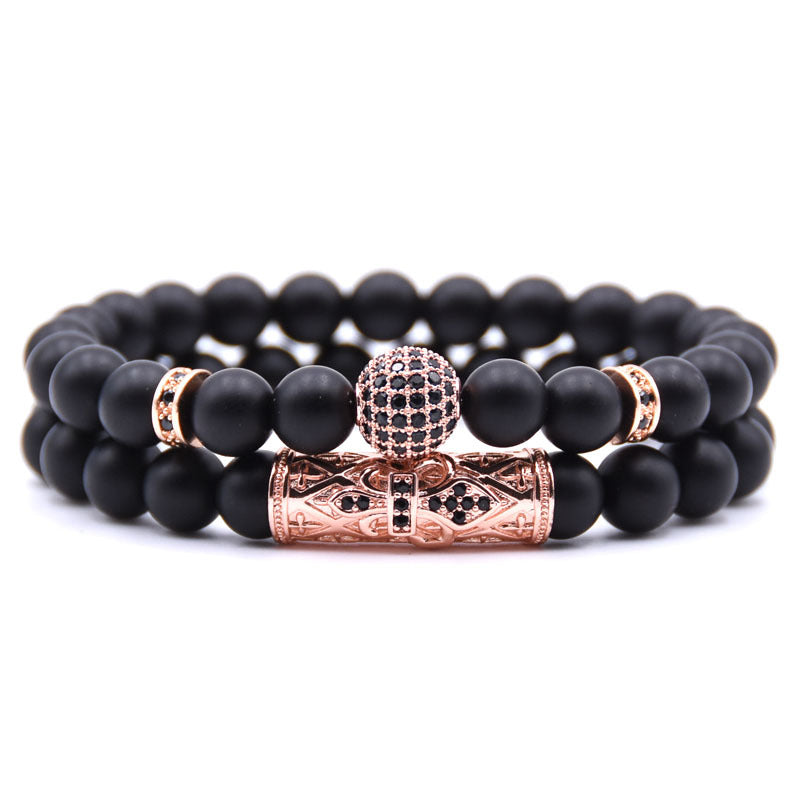 European and American foreign trade jewelry Natural frosted stone micro-inlaid ochre ball long tube double-layer energy bracelet