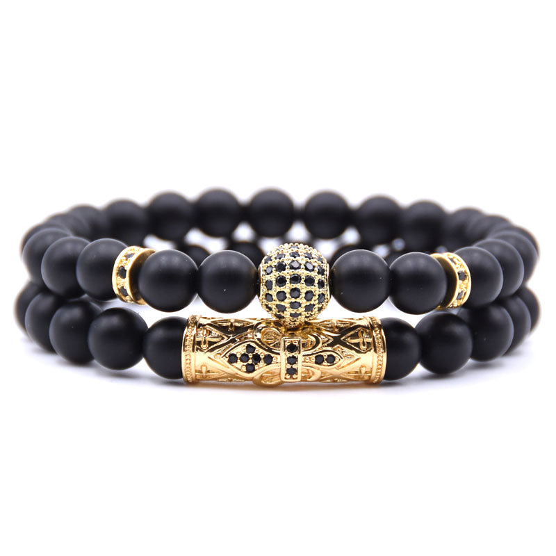 European and American foreign trade jewelry Natural frosted stone micro-inlaid ochre ball long tube double-layer energy bracelet
