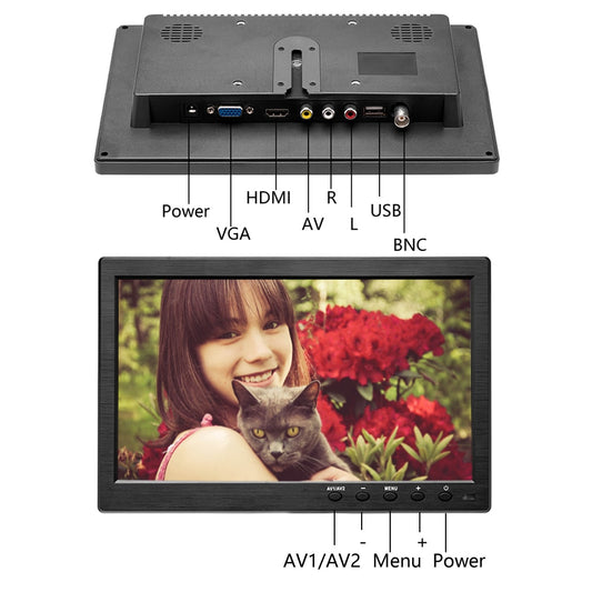 10.1" Inch Car Monitor With HDMI VGA for TV & Computer Display LCD Color Screen Car Backup Camera & Home Security System