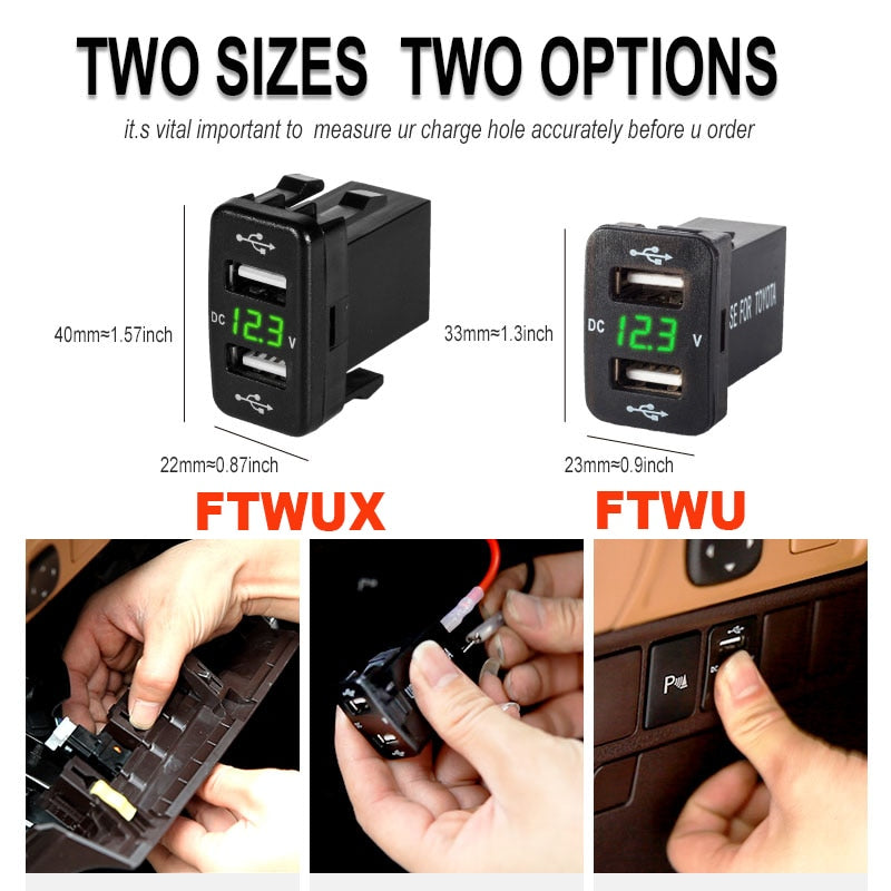 New Dual USB QC Car Socket Charger 12-24V Voltmeter LED Car Accessories Power Adapter For Toyota Quick Charge For Mobile Phone