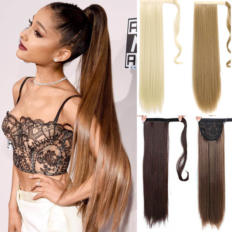 AOOSOO 24 inch Silky Straight Synthetic Clip in Drawstring Ponytail Hairpieces for Women Hair Extension High Temperature Fiber