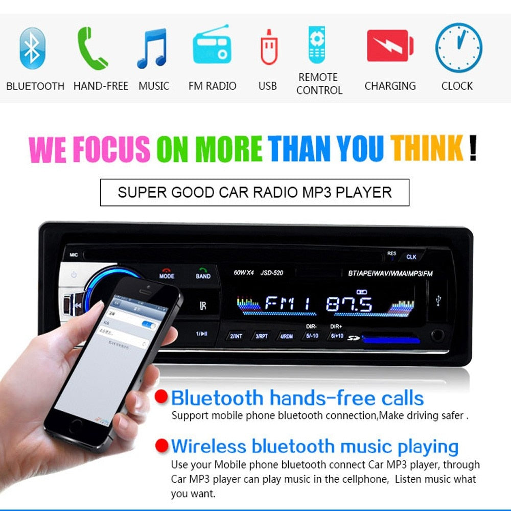 Car Radio Stereo Player Digital Bluetooth MP3 Player JSD-520 60Wx4 FM Audio Stereo Music USB/SD with In Dash AUX Input