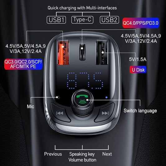 FM Transmitter Bluetooth 5.0 Handsfree Car Kit Audio MP3 Player With PPS QC3.0 QC4.0 5A Fast Charger Auto FM Modulator
