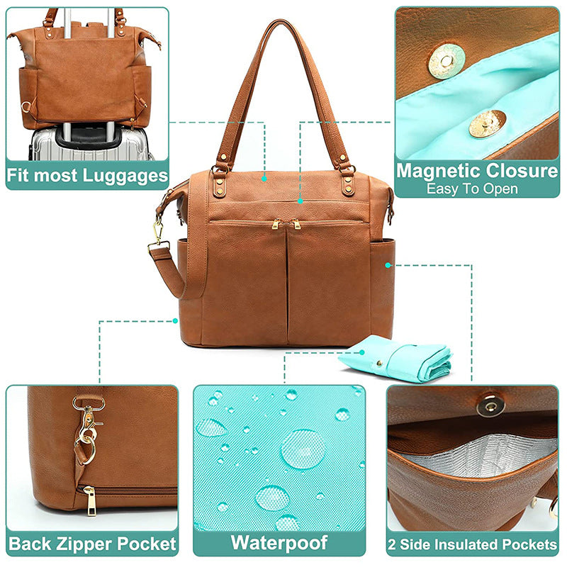 BSCI factory can carry one-shoulder messenger mother and baby bag, baby product storage bag, multi-functional foldable mommy bag