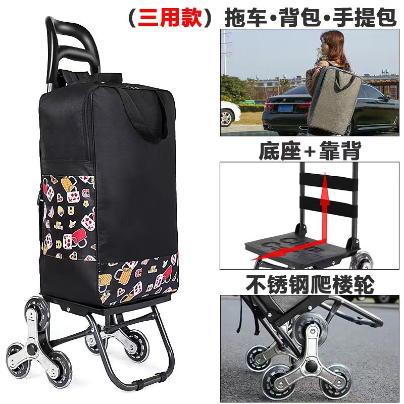 Home Portable Folding Shopping Cart Grocery Shopping Small Cart Trailer Trolley Car Stair Climbing Hand Cart Luggage Cart Cart