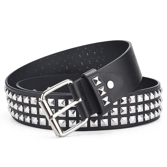 Europe and the United States Quartet Bead Rivet Belt Metal Pyramid Belt Men's and Women's Cross-border Belt Punk Hardware Jeans Belt