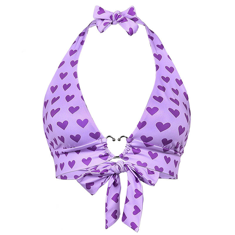 2021 Europe and the United States sexy sweet love print metal buckle halter strap bra vest outside wearing suspender corset