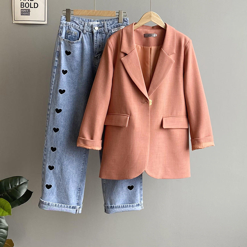 Orange Zhi 2021 Spring Solid Color Suit Jacket Women's Single Button Loose Hong Kong Style Korean Casual Suit Top 13717