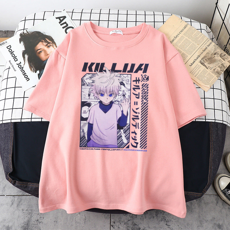 2022 new products in stock one piece animation foreign trade cross-border European and American printing round neck loose men's and women's T-shirt short-sleeved