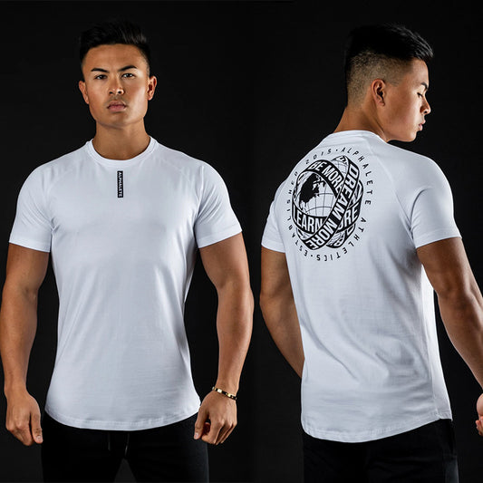 New muscle fitness brother sports men's T-shirt summer round neck cotton running short-sleeved top casual hair