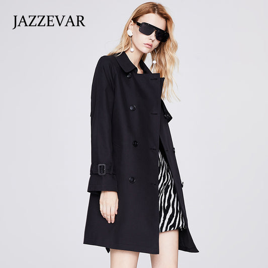 Khaki mid-length trench coat women's Jia Zehua 2021 autumn new double-breasted casual waist trench coat women's