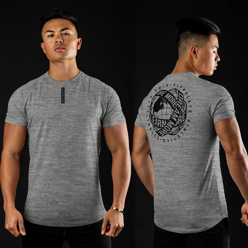 New muscle fitness brother sports men's T-shirt summer round neck cotton running short-sleeved top casual hair