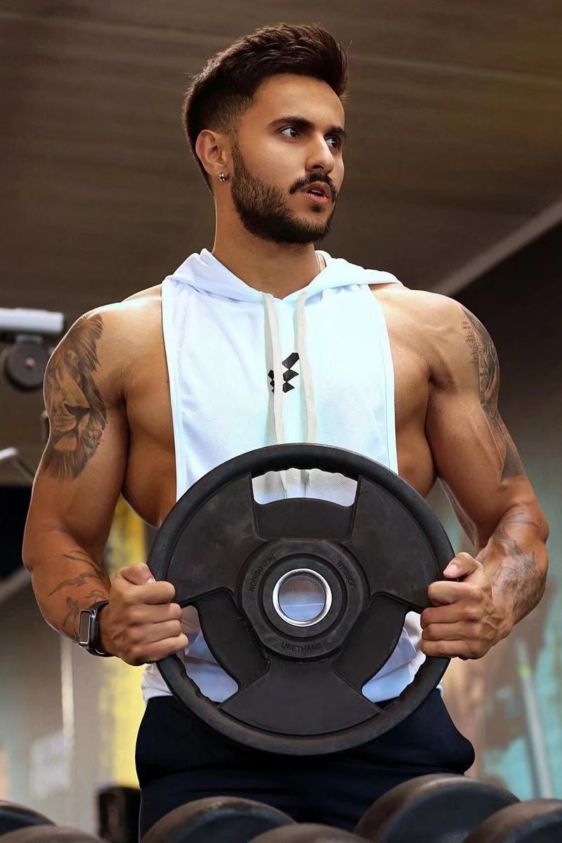 Men's Sleeveless Hooded Vest Sports Fitness Running Loose Breathable Pullover Top Summer New Product One Piece