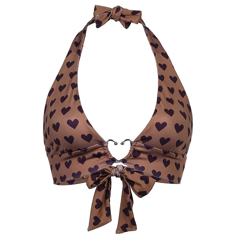 2021 Europe and the United States sexy sweet love print metal buckle halter strap bra vest outside wearing suspender corset