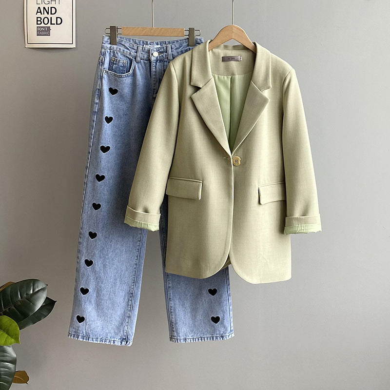 Orange Zhi 2021 Spring Solid Color Suit Jacket Women's Single Button Loose Hong Kong Style Korean Casual Suit Top 13717