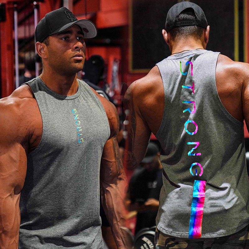 2021 summer new trend fitness outdoor sports vest muscle fitness brother loose cotton sleeveless shirt