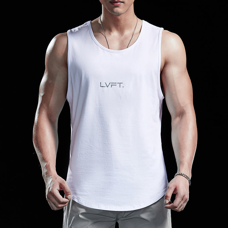LVFT sports tide brand vest fitness leisure round neck shows muscle I-shaped vest bodybuilding training breathable sleeveless shirt