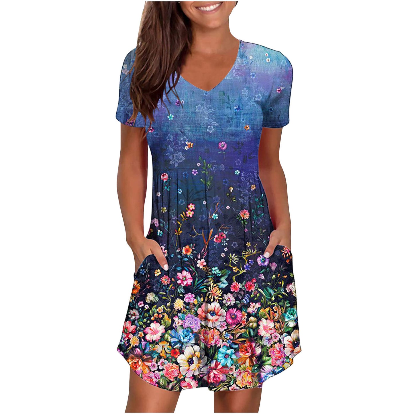 European and American women's new Wish Amazon ebay cross-border V-neck printing fashionable and novel dress spot