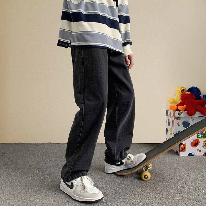 spring summer Hong Kong style men's loose straight jeans