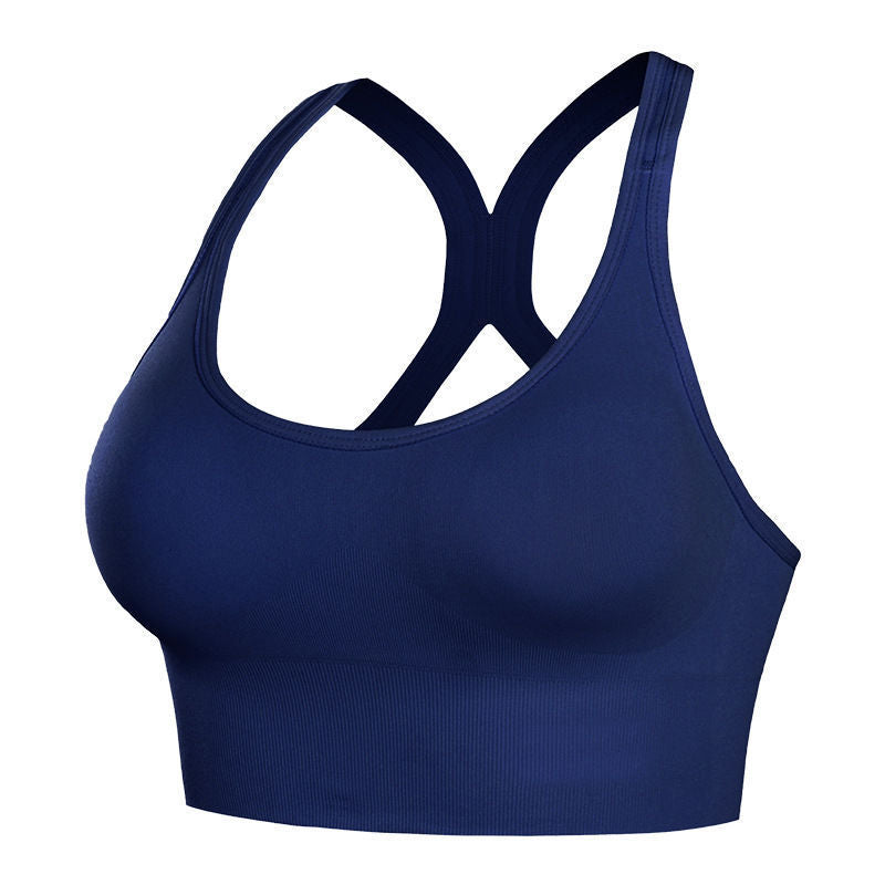 Cross-border preferred fashion sports seamless wrap chest wide shoulder straps bottoming girls gather yoga shockproof anti-shock tube top