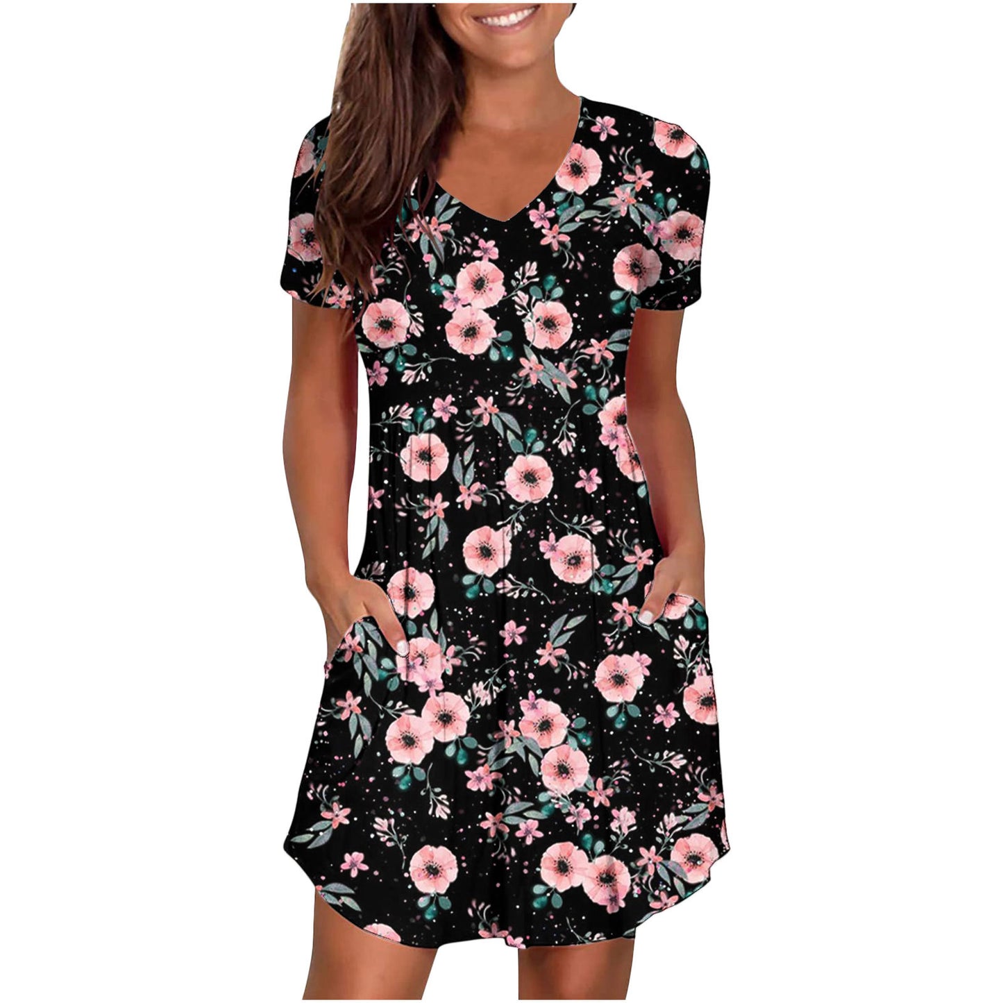 European and American women's new Wish Amazon ebay cross-border V-neck printing fashionable and novel dress spot