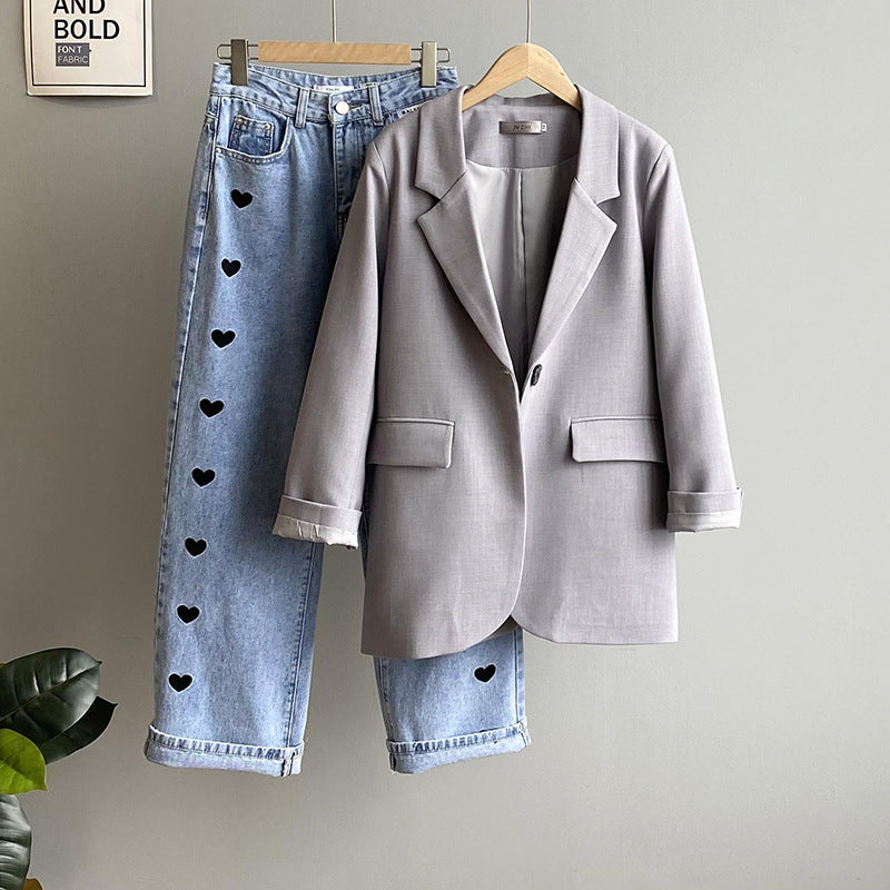 Orange Zhi 2021 Spring Solid Color Suit Jacket Women's Single Button Loose Hong Kong Style Korean Casual Suit Top 13717