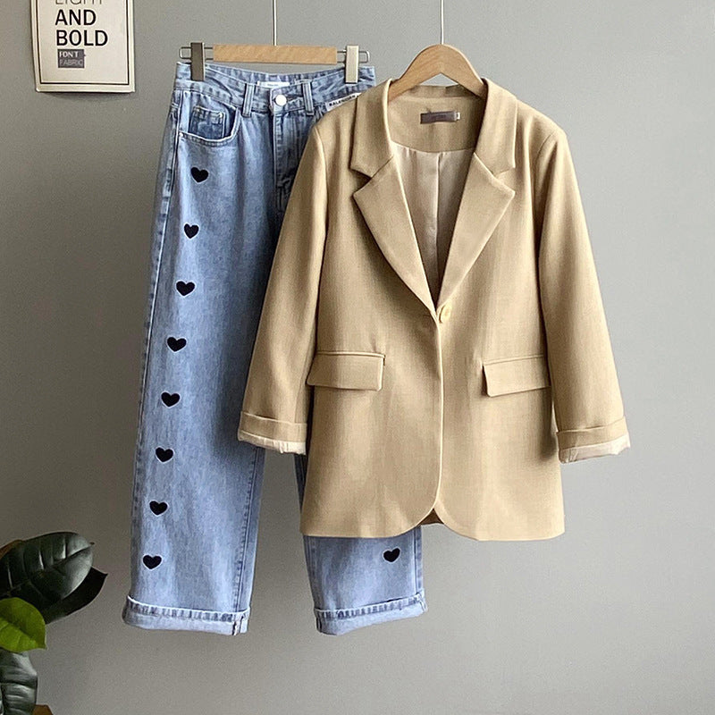 Orange Zhi 2021 Spring Solid Color Suit Jacket Women's Single Button Loose Hong Kong Style Korean Casual Suit Top 13717