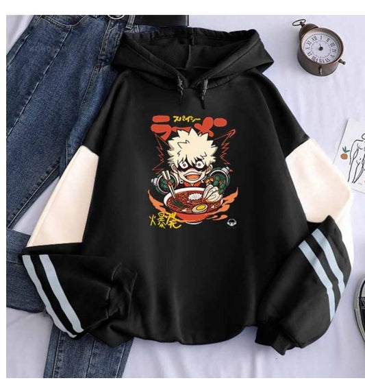 2021 Winter New My Hero Academia Eating Noodles Cross-border European, American and Korean Version Color-blocking Top