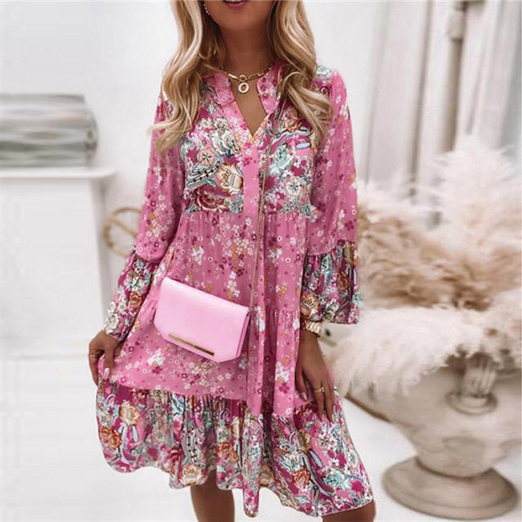 2022 cross-border spring and summer new ladies flower stitching skirt hot sale layered mini dress spot real shot