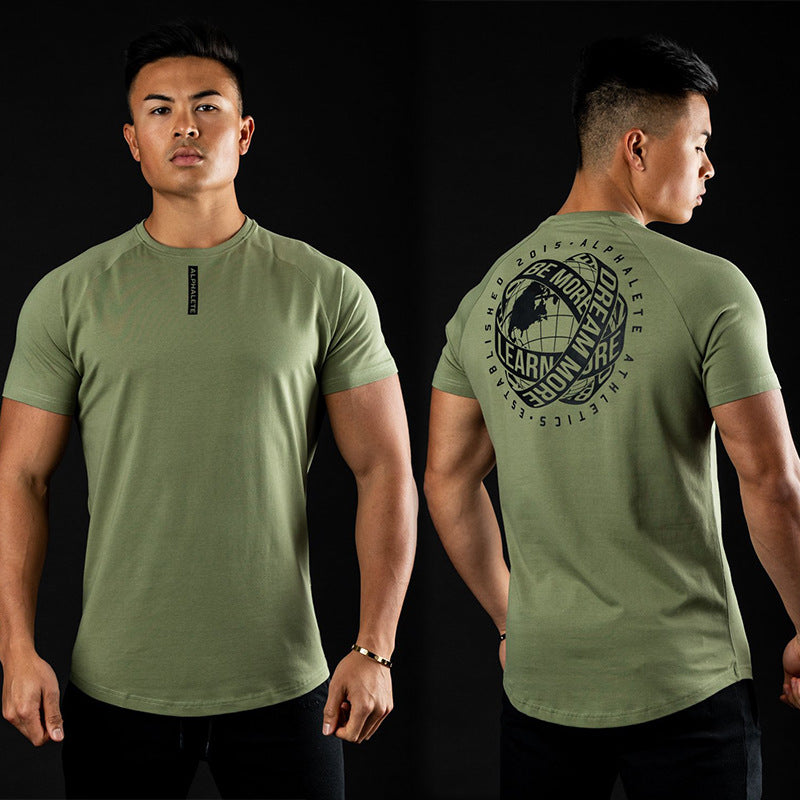 New muscle fitness brother sports men's T-shirt summer round neck cotton running short-sleeved top casual hair