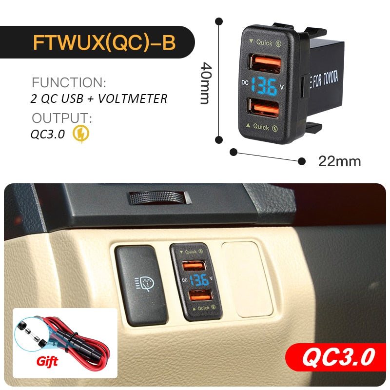 New Dual USB QC Car Socket Charger 12-24V Voltmeter LED Car Accessories Power Adapter For Toyota Quick Charge For Mobile Phone