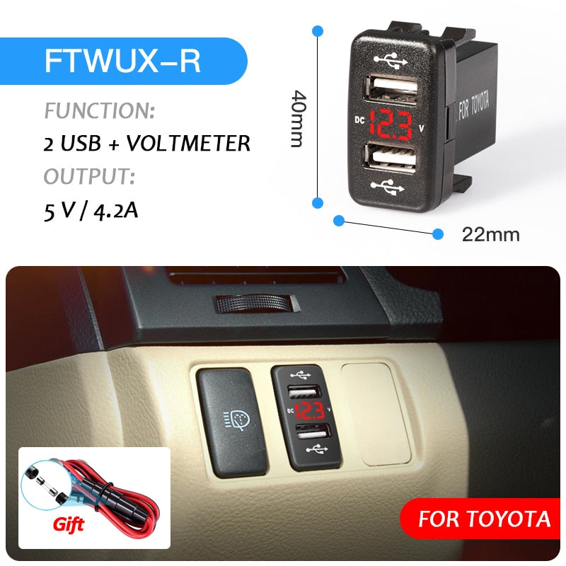 New Dual USB QC Car Socket Charger 12-24V Voltmeter LED Car Accessories Power Adapter For Toyota Quick Charge For Mobile Phone